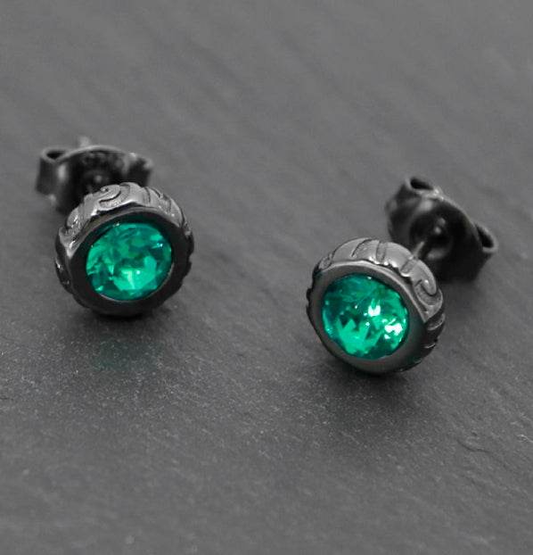 Green Diamond Black Gold Stud Earrings High-end 925 Sterling Silver Earrings - MOWTE