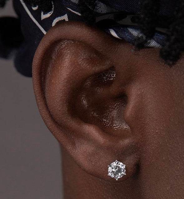 s925 sterling silver diamond six prong studs hip hop zircon versatile style for men and women - MOWTE