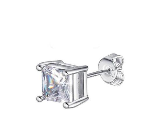 Diamond studs sterling silver square hip hop four prong zircon super flash earrings - MOWTE