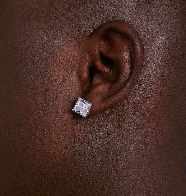 Diamond studs sterling silver square hip hop four prong zircon super flash earrings - MOWTE
