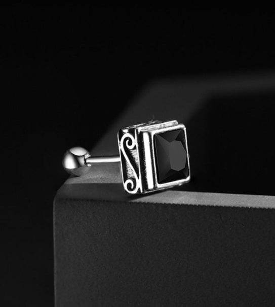 Sterling silver studs square black zirconia unique high-end simple style handsome earrings - MOWTE
