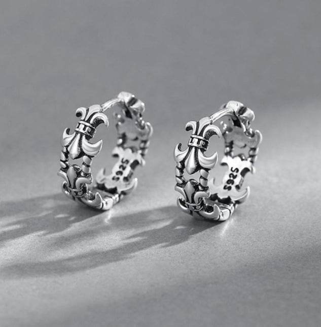 Sterling silver earrings for men retro hollow cross earrings - MOWTE