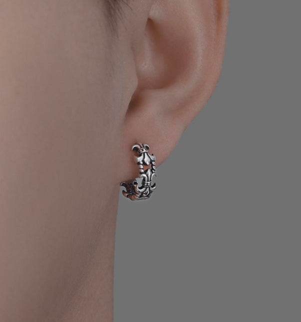 Sterling silver earrings for men retro hollow cross earrings - MOWTE