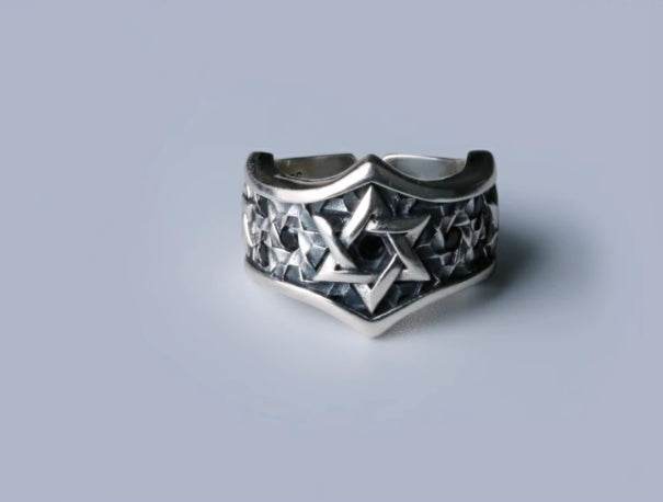 Men's domineering 925 sterling silver ring six-pointed star silver hip-hop index finger ring - MOWTE