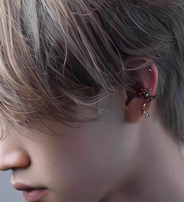 Sterling silver ear clip personalized water drop spider silver jewelry non-pierced ear cuff - MOWTE