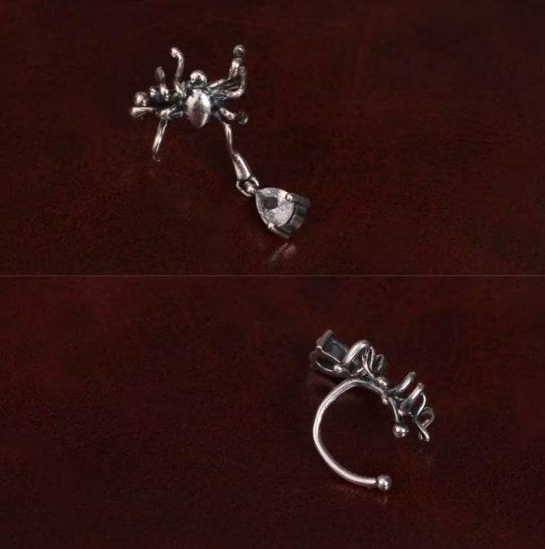 Sterling silver ear clip personalized water drop spider silver jewelry non-pierced ear cuff - MOWTE