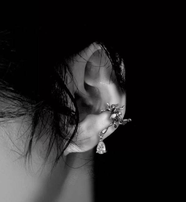 Sterling silver ear clip personalized water drop spider silver jewelry non-pierced ear cuff - MOWTE