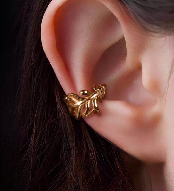 Pure silver ear clip temperament feather non-pierced ear bone clip for men and women couples silver jewelry - MOWTE