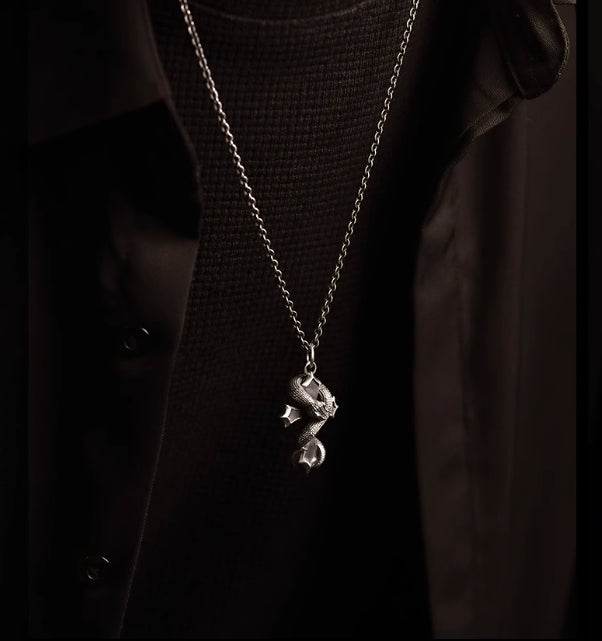Men's Snake Cross Necklace Sterling Silver Pendant - MOWTE