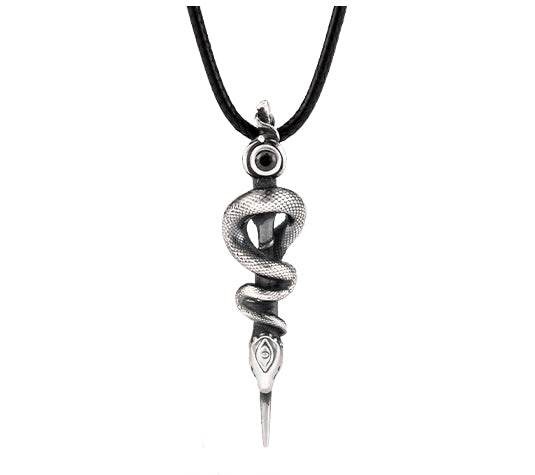 Snake staff necklace men's sterling silver pendant - MOWTE