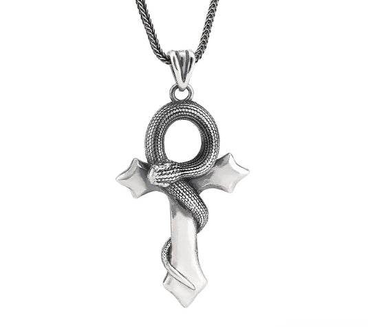 Men's sterling silver design snake cross pendant - MOWTE