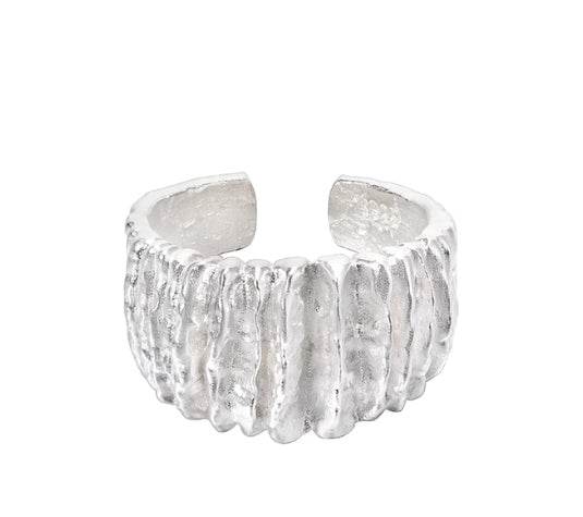 S925 sterling silver folding pattern ring for men hip-hop personality ripple design opening adjustable ring - MOWTE