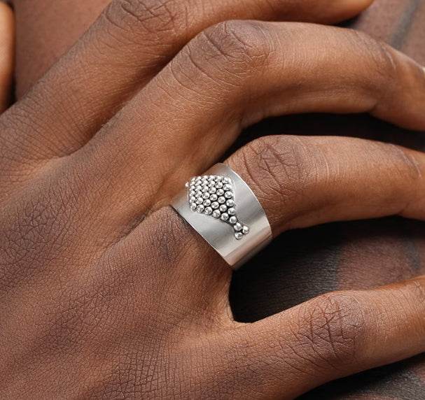 S925 sterling silver bead ring for men and women hip hop design geometric graphics couple same style opening ring - MOWTE