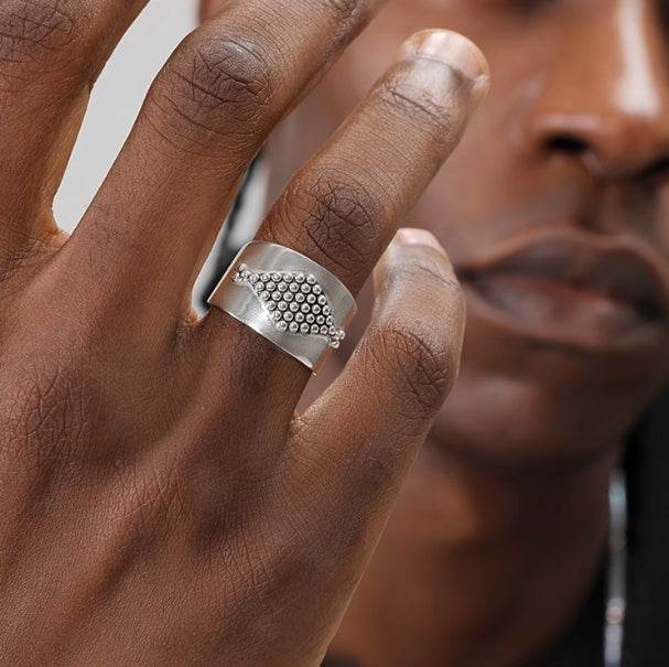 S925 sterling silver bead ring for men and women hip hop design geometric graphics couple same style opening ring - MOWTE