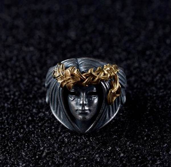 Pure silver goddess of luck handmade silver ring men's creative personality domineering retro ring - MOWTE