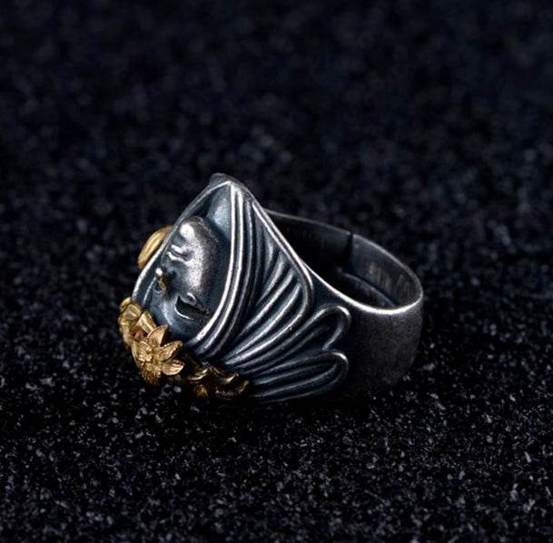 Pure silver goddess of luck handmade silver ring men's creative personality domineering retro ring - MOWTE