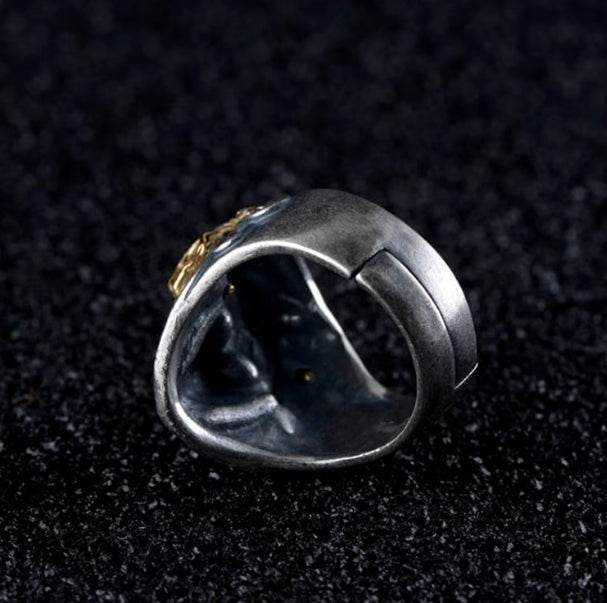 Pure silver goddess of luck handmade silver ring men's creative personality domineering retro ring - MOWTE
