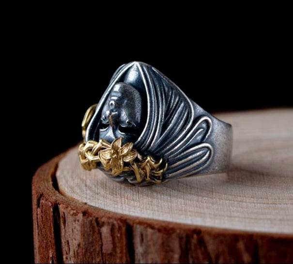 Pure silver goddess of luck handmade silver ring men's creative personality domineering retro ring - MOWTE