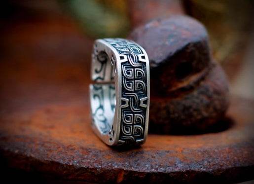 s925 sterling silver tail ring for men and women small square opening adjustable ring - MOWTE