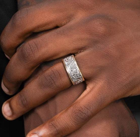 S925 sterling silver ring men's hip-hop retro Tangcao pattern ring women's same style opening adjustable - MOWTE