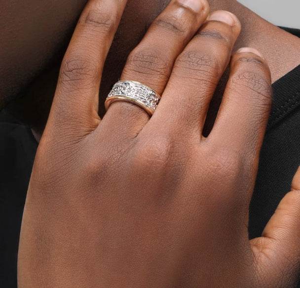 S925 sterling silver ring men's hip-hop retro Tangcao pattern ring women's same style opening adjustable - MOWTE