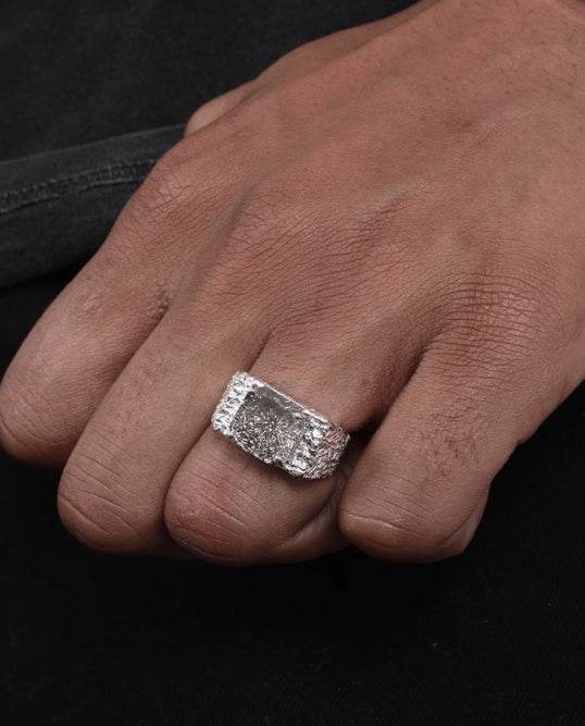 S925 sterling silver magma surface zircon ring high-end hip-hop male same model female simple opening adjustable - MOWTE