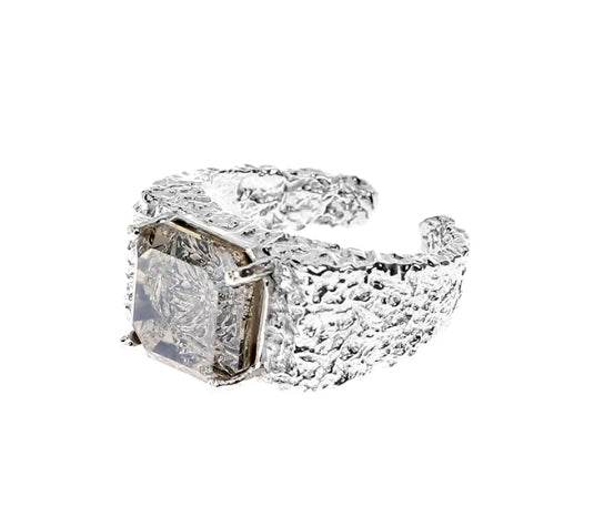 S925 sterling silver magma surface zircon ring high-end hip-hop male same model female simple opening adjustable - MOWTE