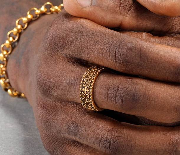 Colored retro pattern ring men's hip-hop trendy personality S925 sterling silver cross ring women's open ring - MOWTE