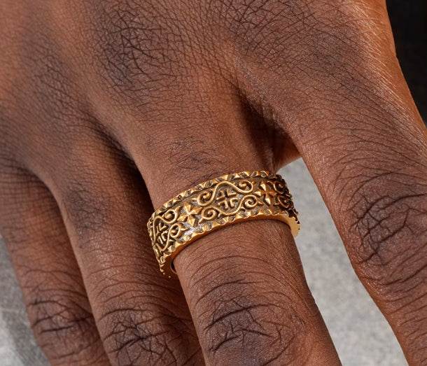 Colored retro pattern ring men's hip-hop trendy personality S925 sterling silver cross ring women's open ring - MOWTE