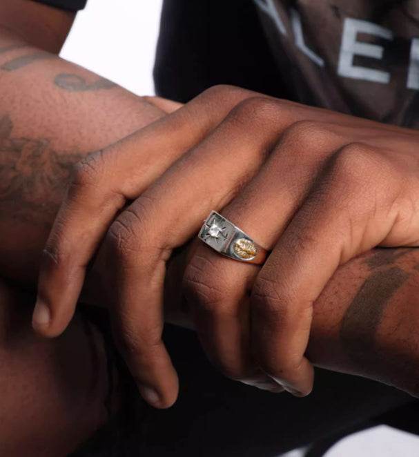 S925 sterling silver retro sunray star ring men's and women's hip-hop personality trendy open ring - MOWTE