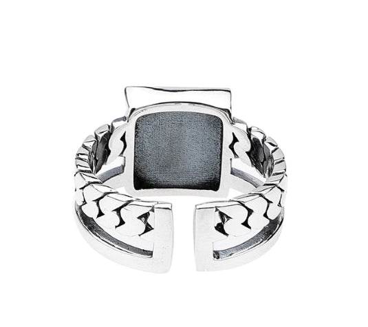 Enamel ring S925 sterling silver black agate ring men's hip-hop women's simple trend adjustable - MOWTE
