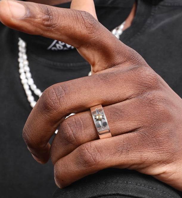 S925 sterling silver retro pattern sun ring for men and women hip-hop simple trendy brand adjustable opening silver jewelry - MOWTE