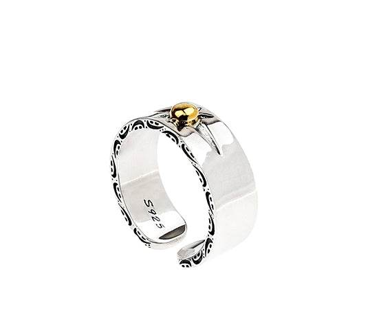 S925 sterling silver retro pattern sun ring for men and women hip-hop simple trendy brand adjustable opening silver jewelry - MOWTE
