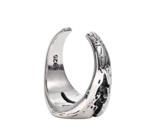 Crack ring men's hip-hop retro personality design inlaid sapphire ring S925 sterling silver opening adjustable - MOWTE