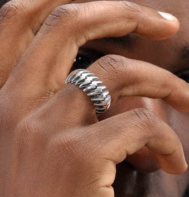 S925 sterling silver lightning ring men's hip-hop personality trendy silver ring women's open ring high-end sense - MOWTE