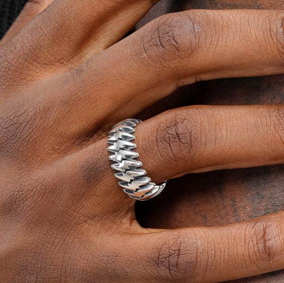 S925 sterling silver lightning ring men's hip-hop personality trendy silver ring women's open ring high-end sense - MOWTE