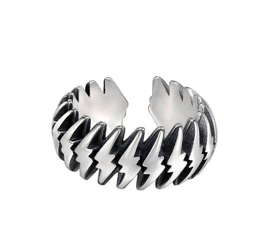 S925 sterling silver lightning ring men's hip-hop personality trendy silver ring women's open ring high-end sense - MOWTE