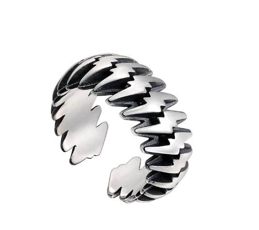 S925 sterling silver lightning ring men's hip-hop personality trendy silver ring women's open ring high-end sense - MOWTE