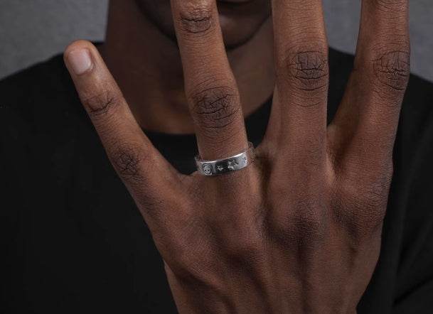 Sterling silver five-pointed star smiley ring hip-hop men and women cool trend opening adjustable - MOWTE