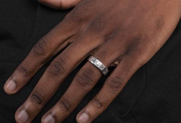 Sterling silver five-pointed star smiley ring hip-hop men and women cool trend opening adjustable - MOWTE
