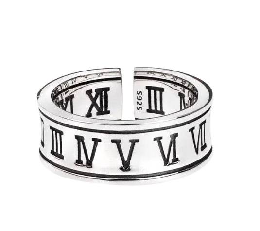 S925 sterling silver Roman font ring for men hip-hop men and women adjustable ring - MOWTE