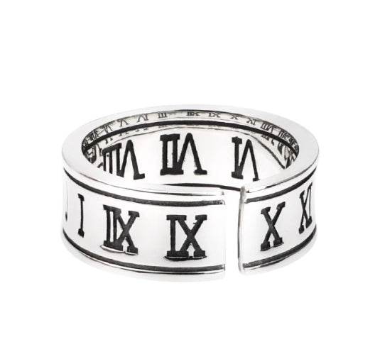 S925 sterling silver Roman font ring for men hip-hop men and women adjustable ring - MOWTE