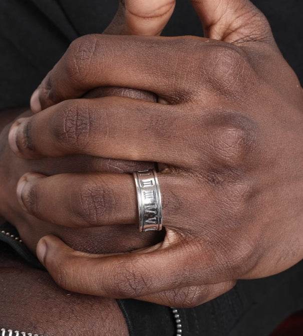 S925 sterling silver Roman font ring for men hip-hop men and women adjustable ring - MOWTE