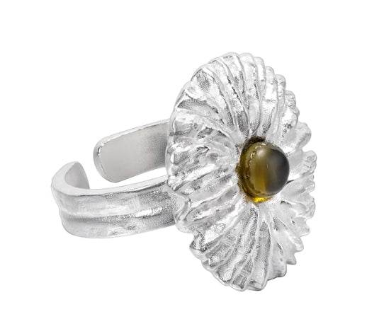 S925 sterling silver large daisy ring men's hip-hop trendy personality flower inlaid design open ring high-end - MOWTE