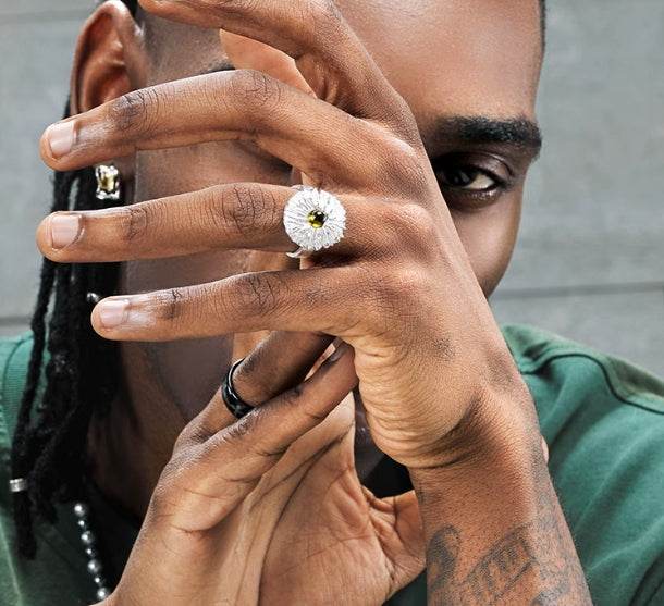 S925 sterling silver large daisy ring men's hip-hop trendy personality flower inlaid design open ring high-end - MOWTE