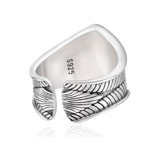 S925 sterling silver light ring men's hip-hop retro personalized index finger ring opening adjustable - MOWTE