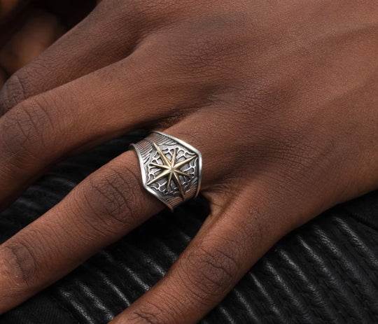 S925 sterling silver light ring men's hip-hop retro personalized index finger ring opening adjustable - MOWTE