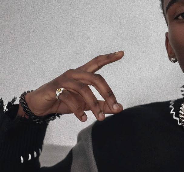 Original design sterling silver smiley ring men's and women's fashion retro ring - MOWTE