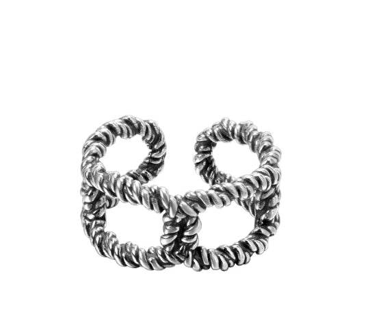S925 sterling silver hollow twist ring for men and women hip hop open adjustable ring - MOWTE