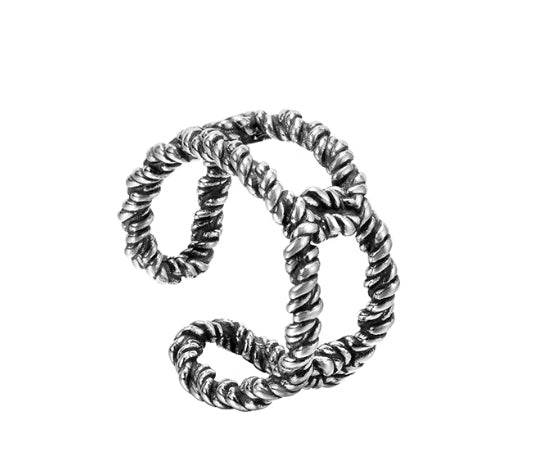 S925 sterling silver hollow twist ring for men and women hip hop open adjustable ring - MOWTE